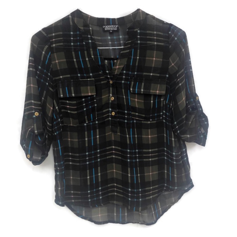 Papermoon Stitch Fix SP Plaid Sheer Hi Low Top